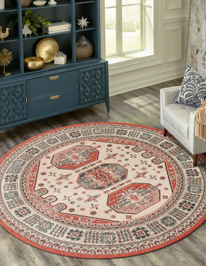 Multicolor 5' 1 x 5' 1 Outdoor Traditional Round Area Rug Weather Resistant for Patio, Deck, Terrace, Balcony, Porch Classical Design Outside Carpet for Sale at Rug Engine