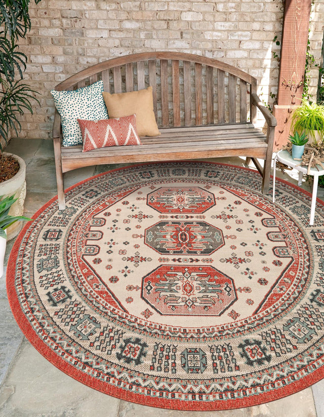 Multicolor 5' 1 x 5' 1 Outdoor Traditional Round Area Rug Weather Resistant for Patio, Deck, Terrace, Balcony, Porch Classical Design Outside Carpet for Sale at Rug Engine