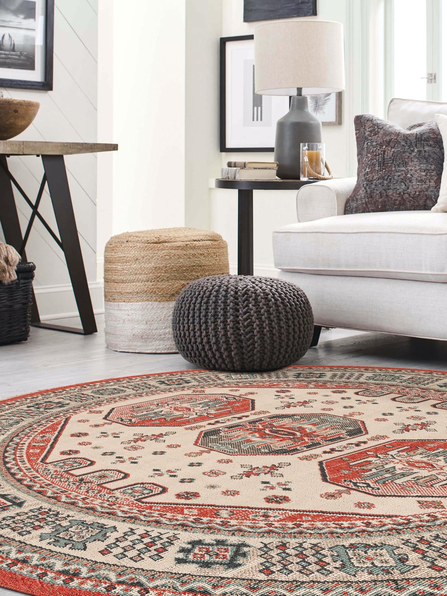Multicolor 4' 1 x 4' 1 Outdoor Traditional Round Area Rug Weather Resistant for Patio, Deck, Terrace, Balcony, Porch Classical Design Outside Carpet for Sale at Rug Engine