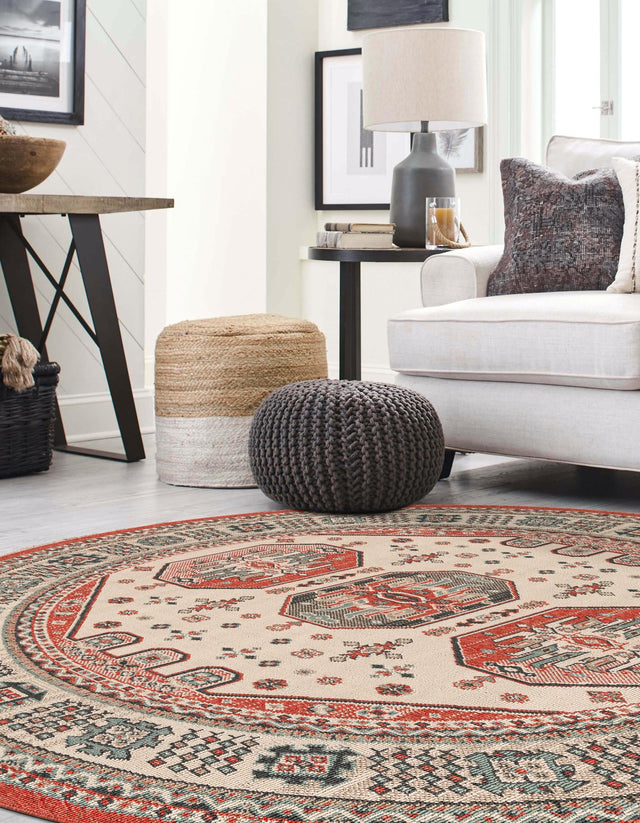 Multicolor 4' 1 x 4' 1 Outdoor Traditional Round Area Rug Weather Resistant for Patio, Deck, Terrace, Balcony, Porch Classical Design Outside Carpet for Sale at Rug Engine