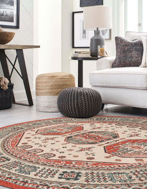 Multicolor 6' 1 x 6' 1 Outdoor Traditional Round Area Rug Weather Resistant for Patio, Deck, Terrace, Balcony, Porch Classical Design Outside Carpet for Sale at Rug Engine