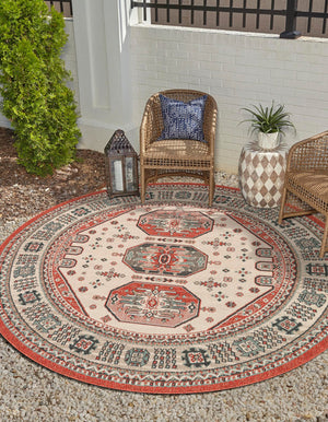 Multicolor 5' 1 x 5' 1 Outdoor Traditional Round Area Rug Weather Resistant for Patio, Deck, Terrace, Balcony, Porch Classical Design Outside Carpet for Sale at Rug Engine