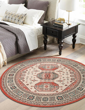 Multicolor 7' 10 x 7' 10 Outdoor Traditional Round Area Rug Weather Resistant for Patio, Deck, Terrace, Balcony, Porch Classical Design Outside Carpet for Sale at Rug Engine