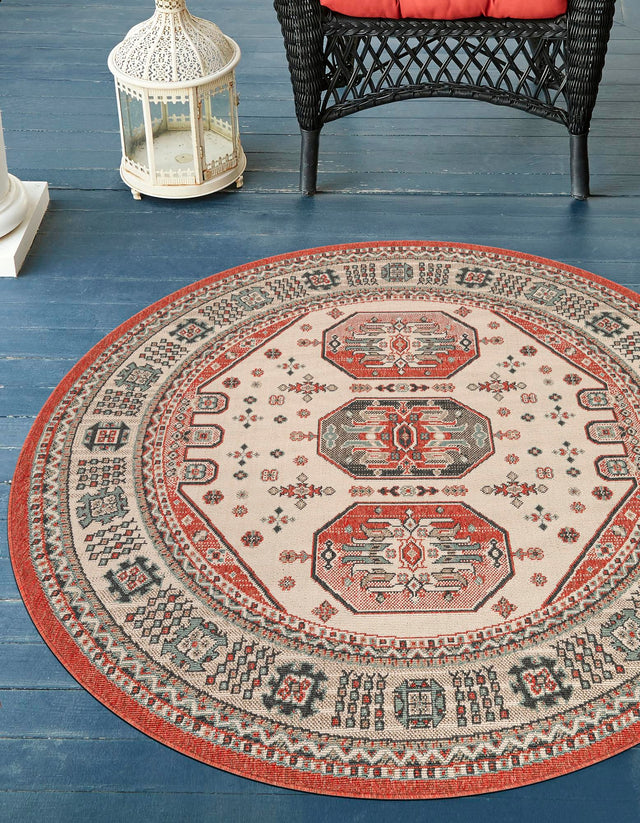 Multicolor 4' 1 x 4' 1 Outdoor Traditional Round Area Rug Weather Resistant for Patio, Deck, Terrace, Balcony, Porch Classical Design Outside Carpet for Sale at Rug Engine