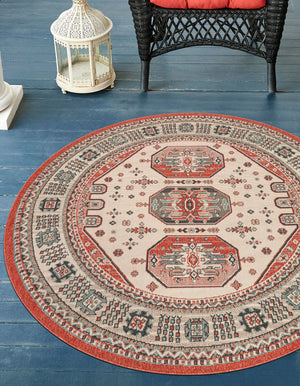 Multicolor 5' 1 x 5' 1 Outdoor Traditional Round Area Rug Weather Resistant for Patio, Deck, Terrace, Balcony, Porch Classical Design Outside Carpet for Sale at Rug Engine