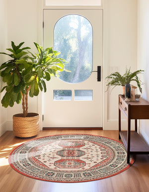 Multicolor 7' 10 x 7' 10 Outdoor Traditional Round Area Rug Weather Resistant for Patio, Deck, Terrace, Balcony, Porch Classical Design Outside Carpet for Sale at Rug Engine