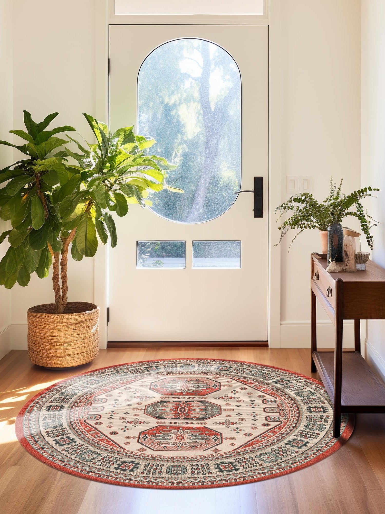 Multicolor 5' 1 x 5' 1 Outdoor Traditional Round Area Rug Weather Resistant for Patio, Deck, Terrace, Balcony, Porch Classical Design Outside Carpet for Sale at Rug Engine