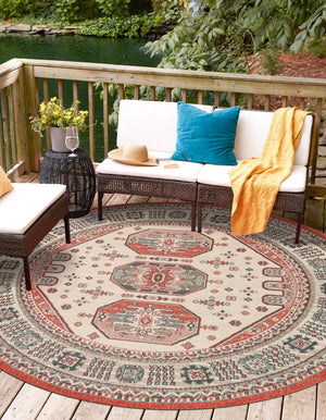 Multicolor 3' 1 x 3' 1 Outdoor Traditional Round Area Rug Weather Resistant for Patio, Deck, Terrace, Balcony, Porch Classical Design Outside Carpet for Sale at Rug Engine