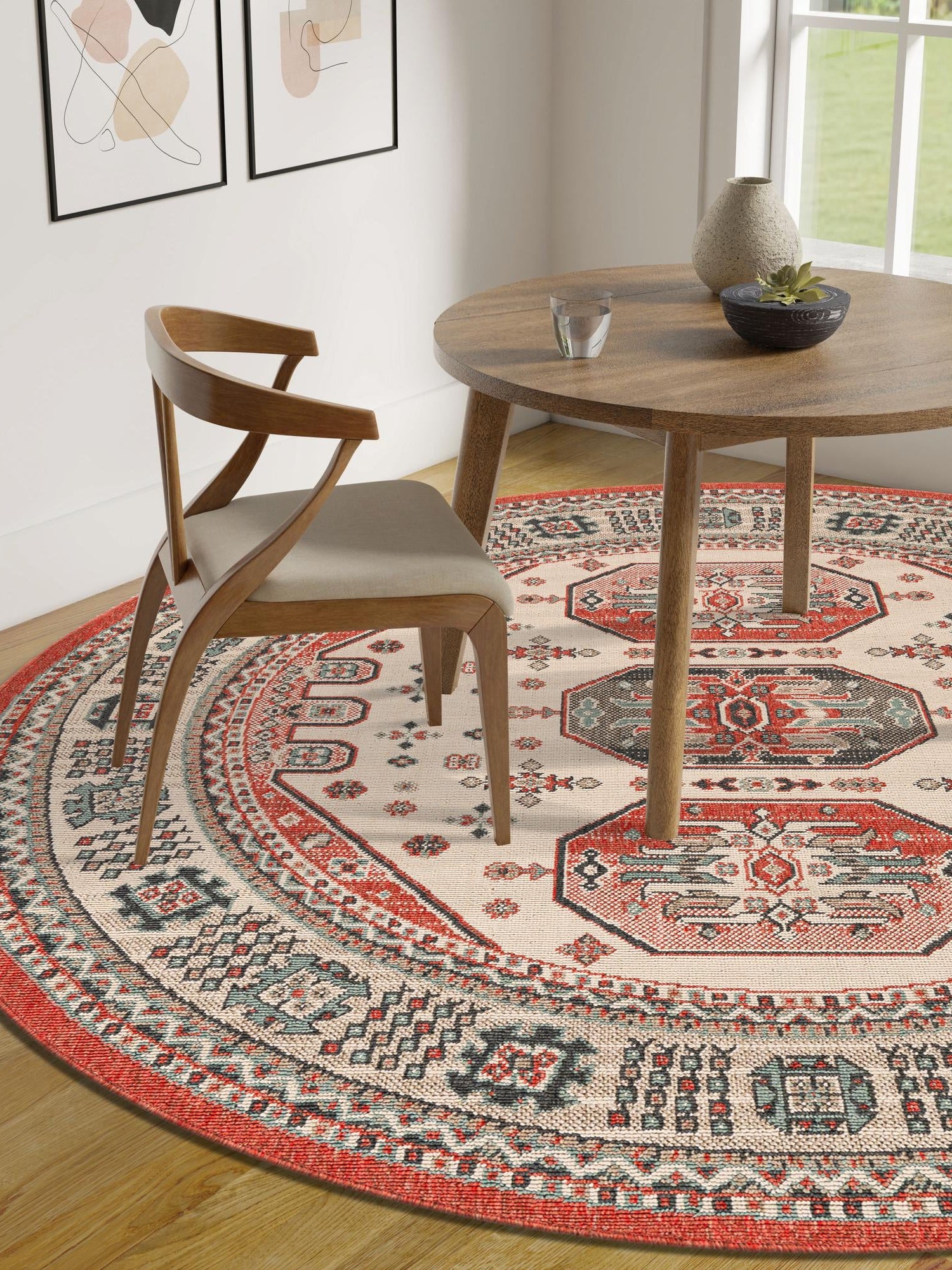 Multicolor 3' 1 x 3' 1 Outdoor Traditional Round Area Rug Weather Resistant for Patio, Deck, Terrace, Balcony, Porch Classical Design Outside Carpet for Sale at Rug Engine