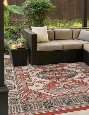 Multicolor 7' 10 x 7' 10 Outdoor Traditional Square Area Rug Weather Resistant for Patio, Deck, Terrace, Balcony, Porch Classical Design Outside Carpet for Sale at Rug Engine