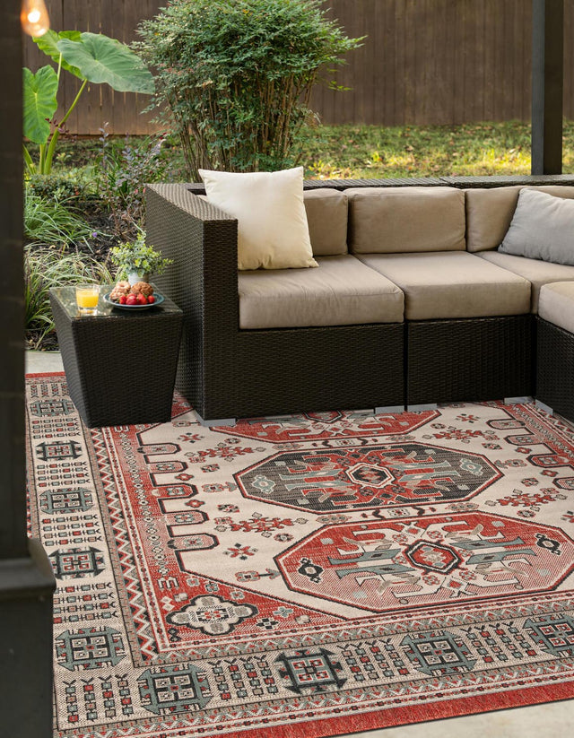 Multicolor 7' 10 x 7' 10 Outdoor Traditional Square Area Rug Weather Resistant for Patio, Deck, Terrace, Balcony, Porch Classical Design Outside Carpet for Sale at Rug Engine