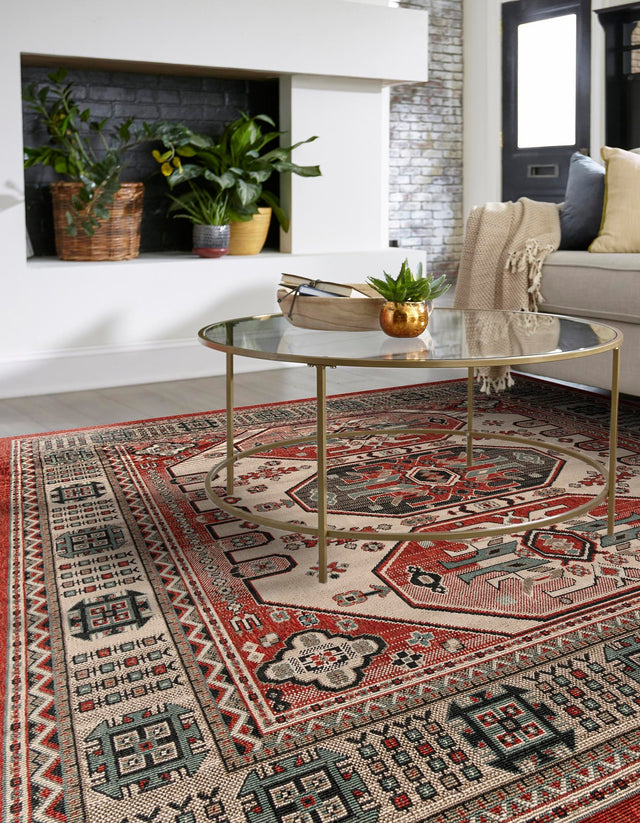 Multicolor 7' 10 x 7' 10 Outdoor Traditional Square Area Rug Weather Resistant for Patio, Deck, Terrace, Balcony, Porch Classical Design Outside Carpet for Sale at Rug Engine