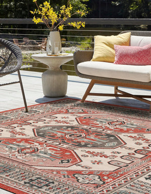 Multicolor 7' 10 x 7' 10 Outdoor Traditional Square Area Rug Weather Resistant for Patio, Deck, Terrace, Balcony, Porch Classical Design Outside Carpet for Sale at Rug Engine
