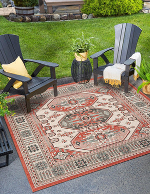 Multicolor 7' 10 x 7' 10 Outdoor Traditional Square Area Rug Weather Resistant for Patio, Deck, Terrace, Balcony, Porch Classical Design Outside Carpet for Sale at Rug Engine