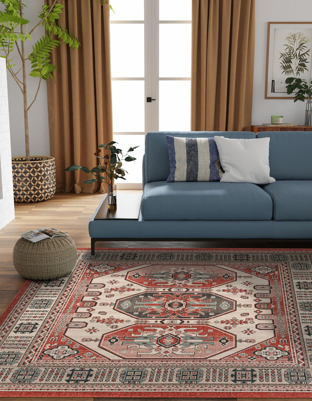Multicolor 7' 10 x 7' 10 Outdoor Traditional Square Area Rug Weather Resistant for Patio, Deck, Terrace, Balcony, Porch Classical Design Outside Carpet for Sale at Rug Engine