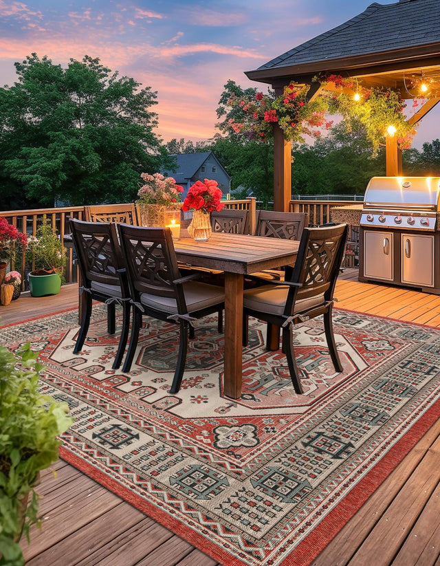 Multicolor 7' 10 x 7' 10 Outdoor Traditional Square Area Rug Weather Resistant for Patio, Deck, Terrace, Balcony, Porch Classical Design Outside Carpet for Sale at Rug Engine