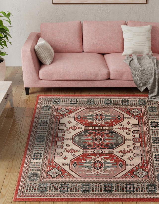 Multicolor 7' 10 x 7' 10 Outdoor Traditional Square Area Rug Weather Resistant for Patio, Deck, Terrace, Balcony, Porch Classical Design Outside Carpet for Sale at Rug Engine