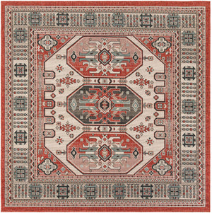 Multicolor 7' 10 x 7' 10 Outdoor Traditional Square Area Rug Weather Resistant for Patio, Deck, Terrace, Balcony, Porch Classical Design Outside Carpet for Sale at Rug Engine