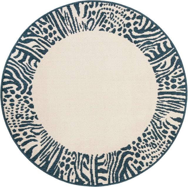 Ivory 4' 1 x 4' 1 Outdoor Safari Round Area Rug Weather Resistant for Patio, Deck, Terrace, Balcony, Porch Animal Print Wildlife Nature Carpet for Sale at Rug Engine