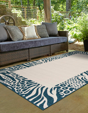 Ivory 6' 1 x 9' Outdoor Safari Rectangle Area Rug Weather Resistant for Patio, Deck, Terrace, Balcony, Porch Animal Print Wildlife Nature Carpet for Sale at Rug Engine
