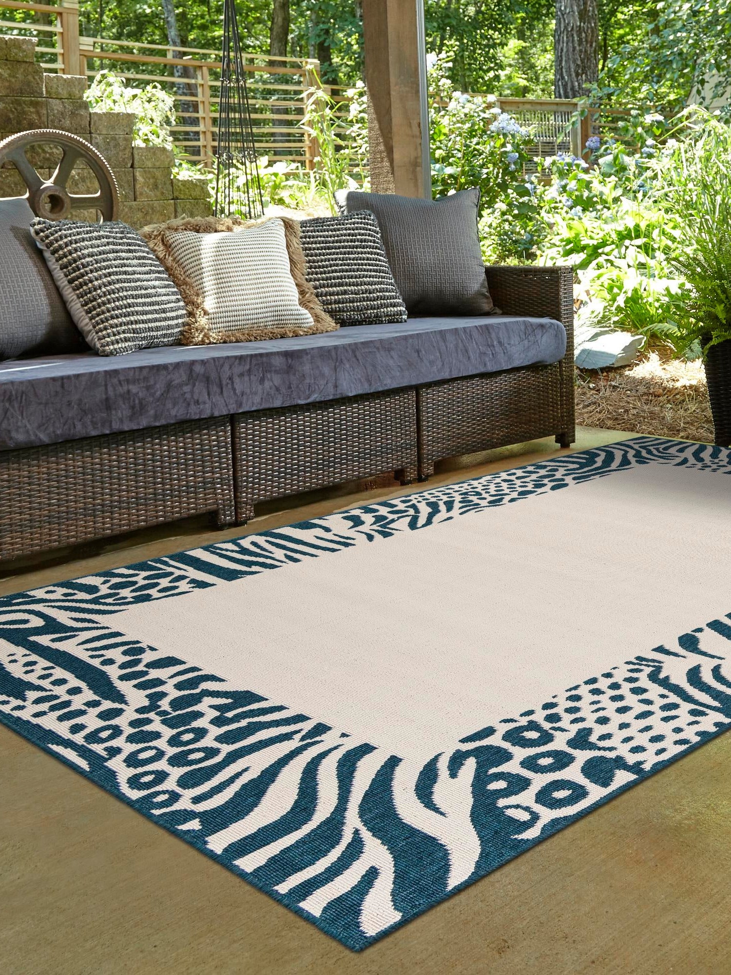 Ivory 9' x 12' Outdoor Safari Rectangle Area Rug Weather Resistant for Patio, Deck, Terrace, Balcony, Porch Animal Print Wildlife Nature Carpet for Sale at Rug Engine
