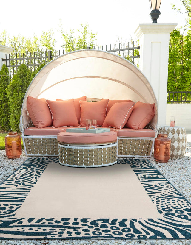 Ivory 5' 1 x 8' Outdoor Safari Rectangle Area Rug Weather Resistant for Patio, Deck, Terrace, Balcony, Porch Animal Print Wildlife Nature Carpet for Sale at Rug Engine