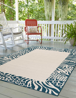 Ivory 4' 1 x 6' 1 Outdoor Safari Rectangle Area Rug Weather Resistant for Patio, Deck, Terrace, Balcony, Porch Animal Print Wildlife Nature Carpet for Sale at Rug Engine