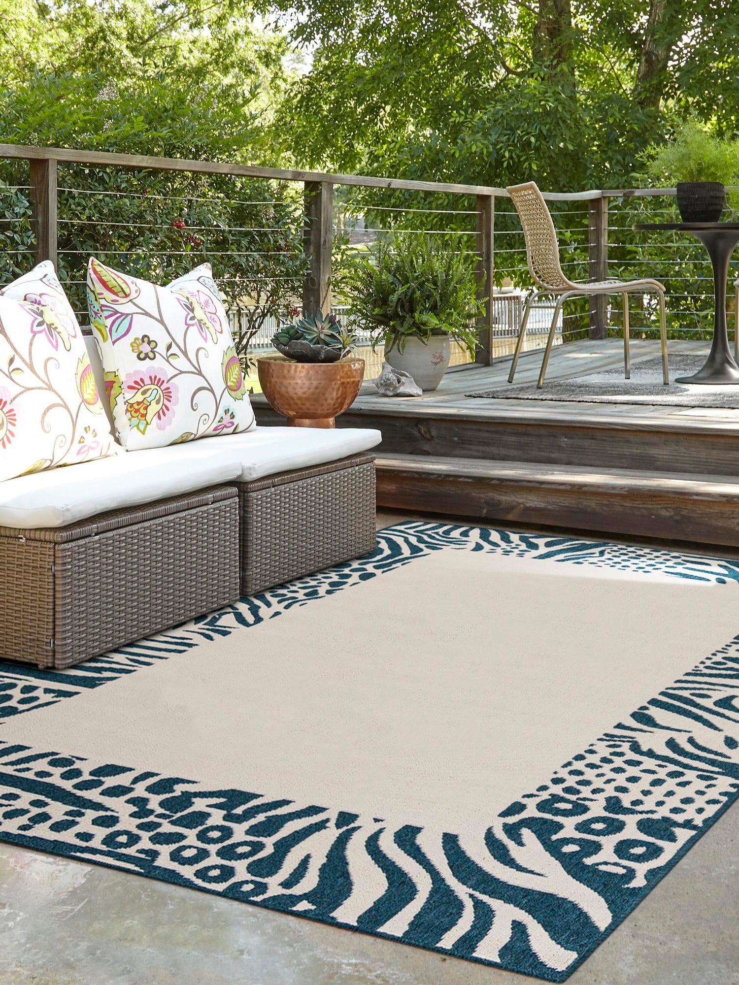Ivory 4' 1 x 6' 1 Outdoor Safari Rectangle Area Rug Weather Resistant for Patio, Deck, Terrace, Balcony, Porch Animal Print Wildlife Nature Carpet for Sale at Rug Engine
