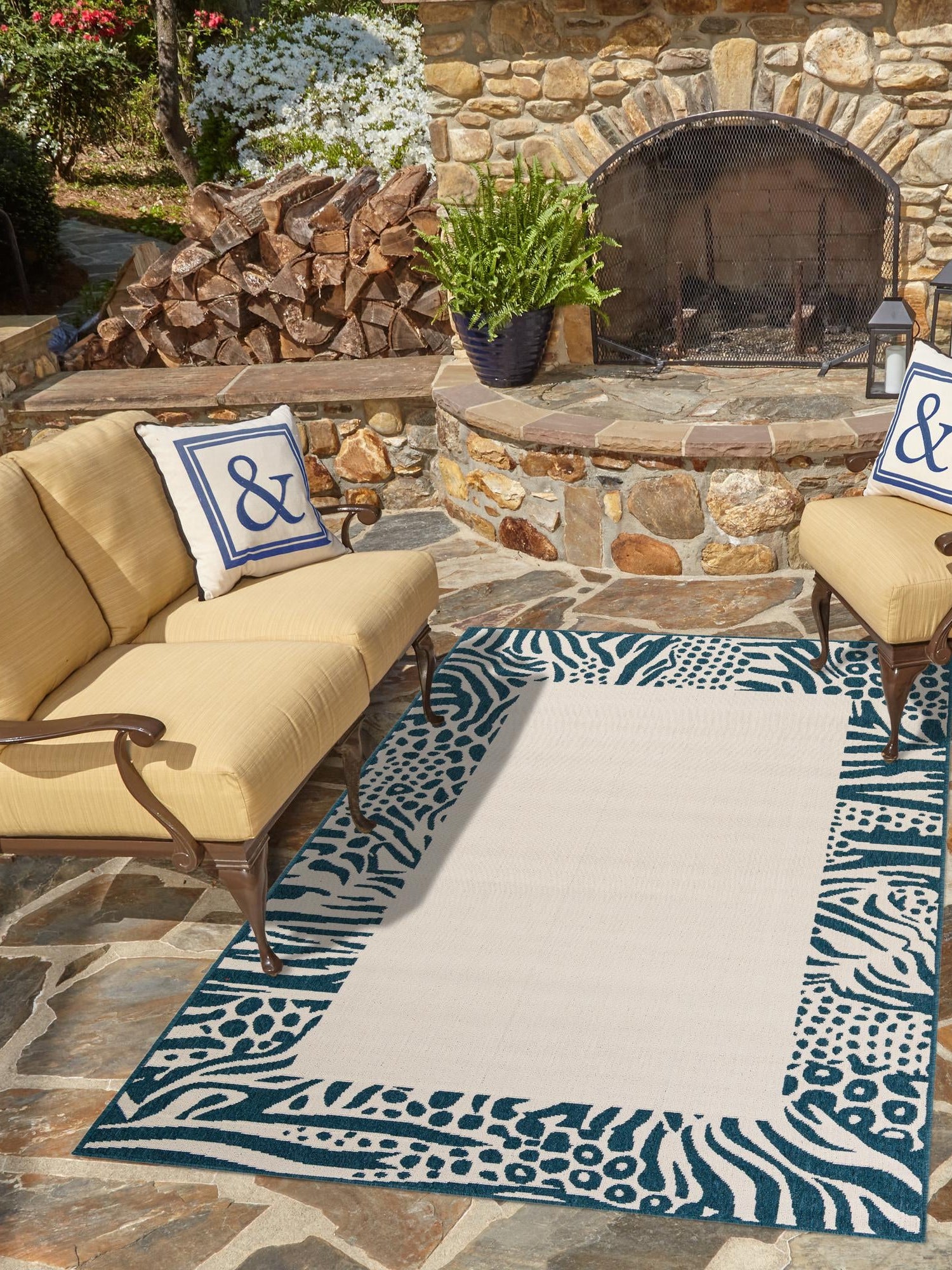Ivory 7' 10 x 10' Outdoor Safari Rectangle Area Rug Weather Resistant for Patio, Deck, Terrace, Balcony, Porch Animal Print Wildlife Nature Carpet for Sale at Rug Engine