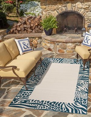 Ivory 4' 1 x 6' 1 Outdoor Safari Rectangle Area Rug Weather Resistant for Patio, Deck, Terrace, Balcony, Porch Animal Print Wildlife Nature Carpet for Sale at Rug Engine