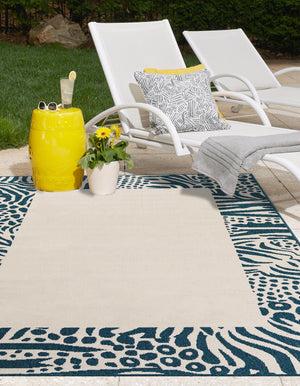 Ivory 5' 1 x 8' Outdoor Safari Rectangle Area Rug Weather Resistant for Patio, Deck, Terrace, Balcony, Porch Animal Print Wildlife Nature Carpet for Sale at Rug Engine
