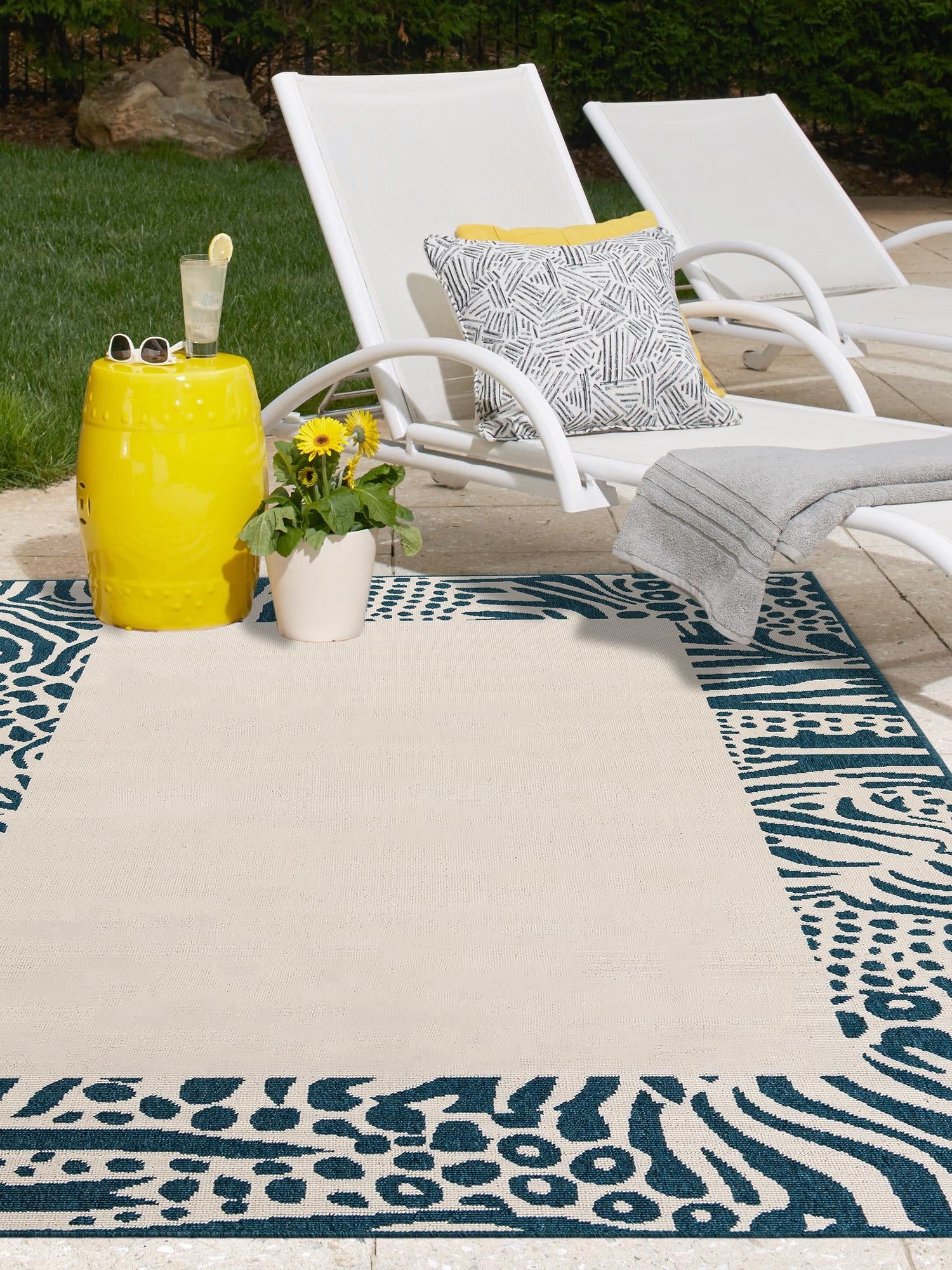 Ivory 9' x 12' Outdoor Safari Rectangle Area Rug Weather Resistant for Patio, Deck, Terrace, Balcony, Porch Animal Print Wildlife Nature Carpet for Sale at Rug Engine