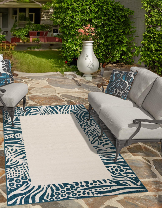 Ivory 6' 1 x 9' Outdoor Safari Rectangle Area Rug Weather Resistant for Patio, Deck, Terrace, Balcony, Porch Animal Print Wildlife Nature Carpet for Sale at Rug Engine