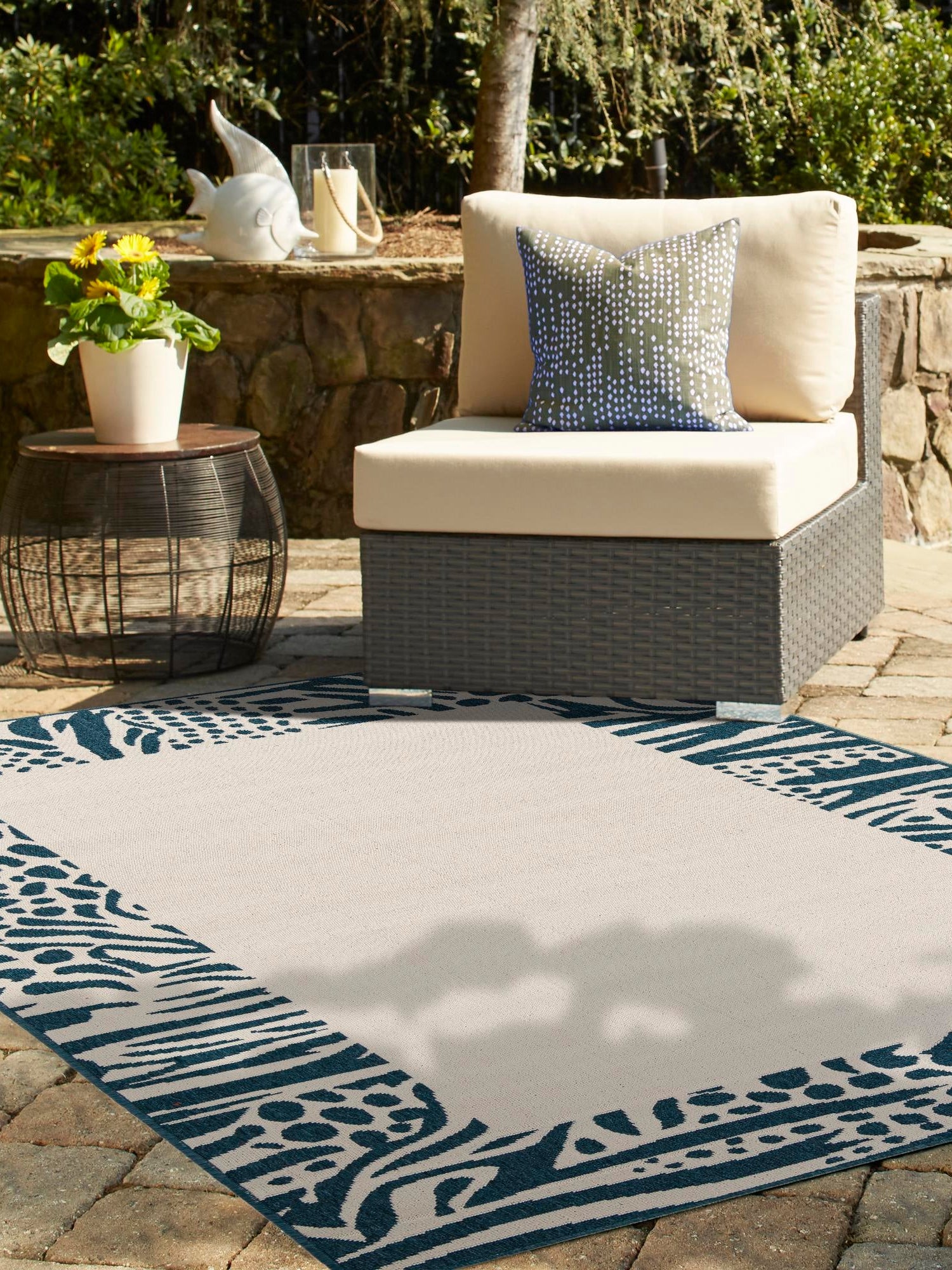 Ivory 7' 10 x 10' Outdoor Safari Rectangle Area Rug Weather Resistant for Patio, Deck, Terrace, Balcony, Porch Animal Print Wildlife Nature Carpet for Sale at Rug Engine