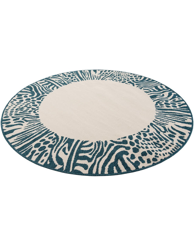 Ivory 6' 1 x 6' 1 Outdoor Safari Round Area Rug Weather Resistant for Patio, Deck, Terrace, Balcony, Porch Animal Print Wildlife Nature Carpet for Sale at Rug Engine