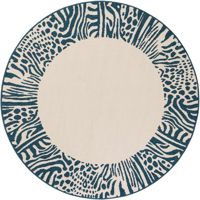 Ivory 6' 1 x 6' 1 Outdoor Safari Round Area Rug Weather Resistant for Patio, Deck, Terrace, Balcony, Porch Animal Print Wildlife Nature Carpet for Sale at Rug Engine