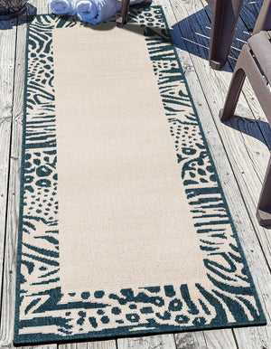 Ivory 2' 7 x 10' Outdoor Safari Runner Area Rug Weather Resistant for Patio, Deck, Terrace, Balcony, Porch Animal Print Wildlife Nature Carpet for Sale at Rug Engine