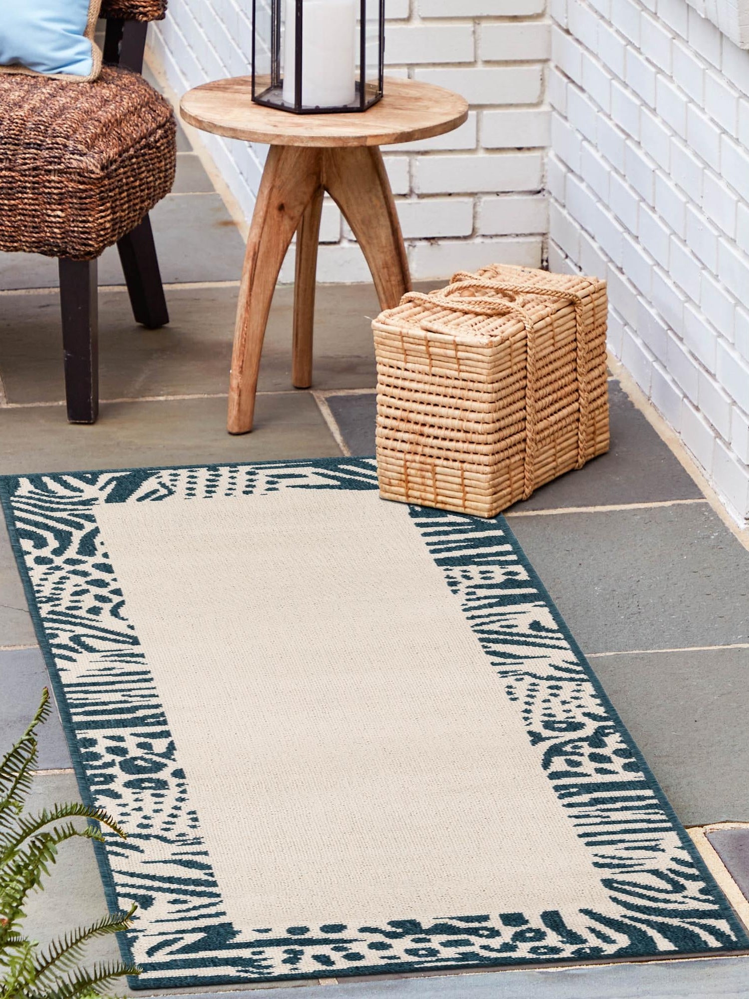Ivory 2' x 6' 1 Outdoor Safari Runner Area Rug Weather Resistant for Patio, Deck, Terrace, Balcony, Porch Animal Print Wildlife Nature Carpet for Sale at Rug Engine