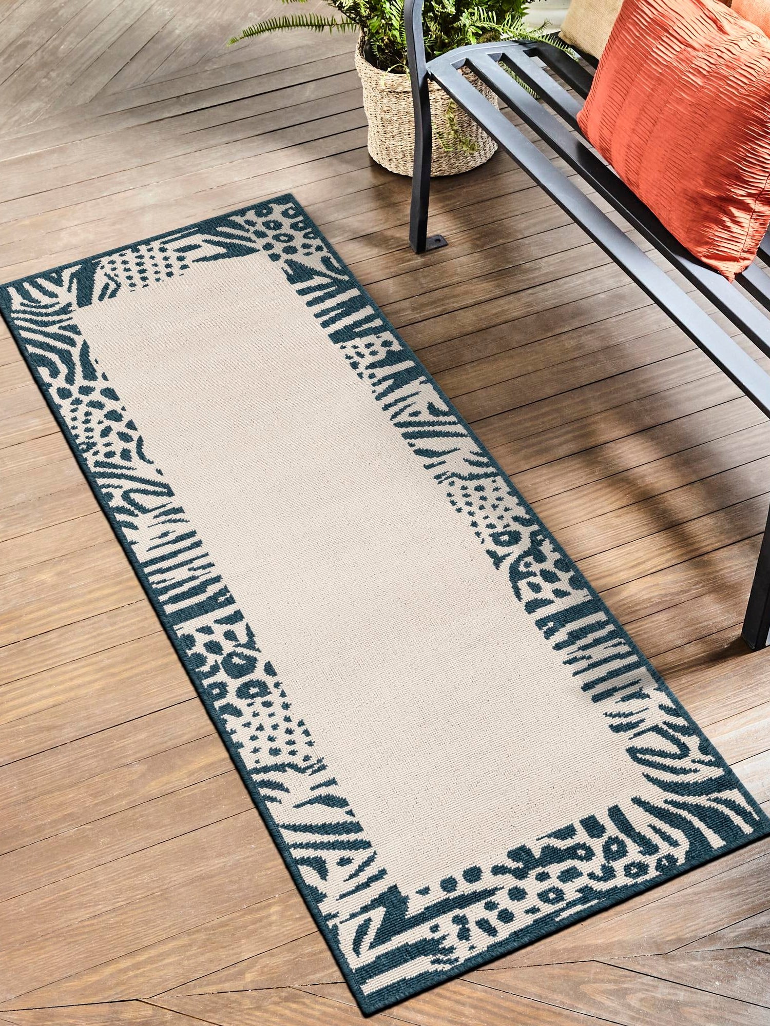 Ivory 2' x 5' 1 Outdoor Safari Runner Area Rug Weather Resistant for Patio, Deck, Terrace, Balcony, Porch Animal Print Wildlife Nature Carpet for Sale at Rug Engine