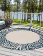 Ivory 5' 1 x 5' 1 Outdoor Safari Round Area Rug Weather Resistant for Patio, Deck, Terrace, Balcony, Porch Animal Print Wildlife Nature Carpet for Sale at Rug Engine