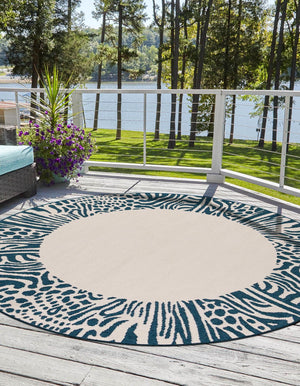 Ivory 3' 1 x 3' 1 Outdoor Safari Round Area Rug Weather Resistant for Patio, Deck, Terrace, Balcony, Porch Animal Print Wildlife Nature Carpet for Sale at Rug Engine