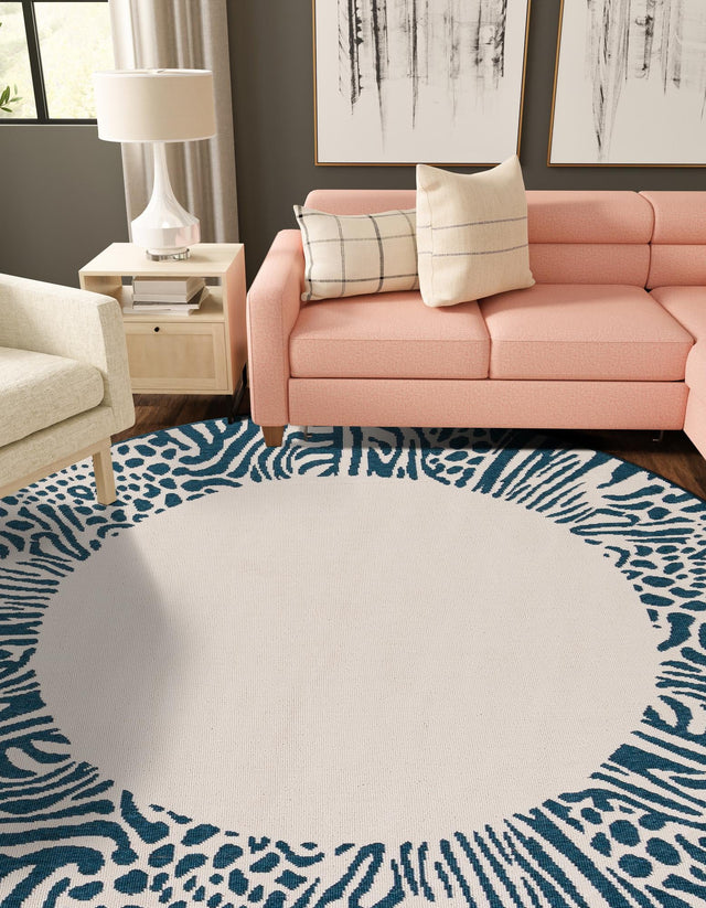 Ivory 5' 1 x 5' 1 Outdoor Safari Round Area Rug Weather Resistant for Patio, Deck, Terrace, Balcony, Porch Animal Print Wildlife Nature Carpet for Sale at Rug Engine