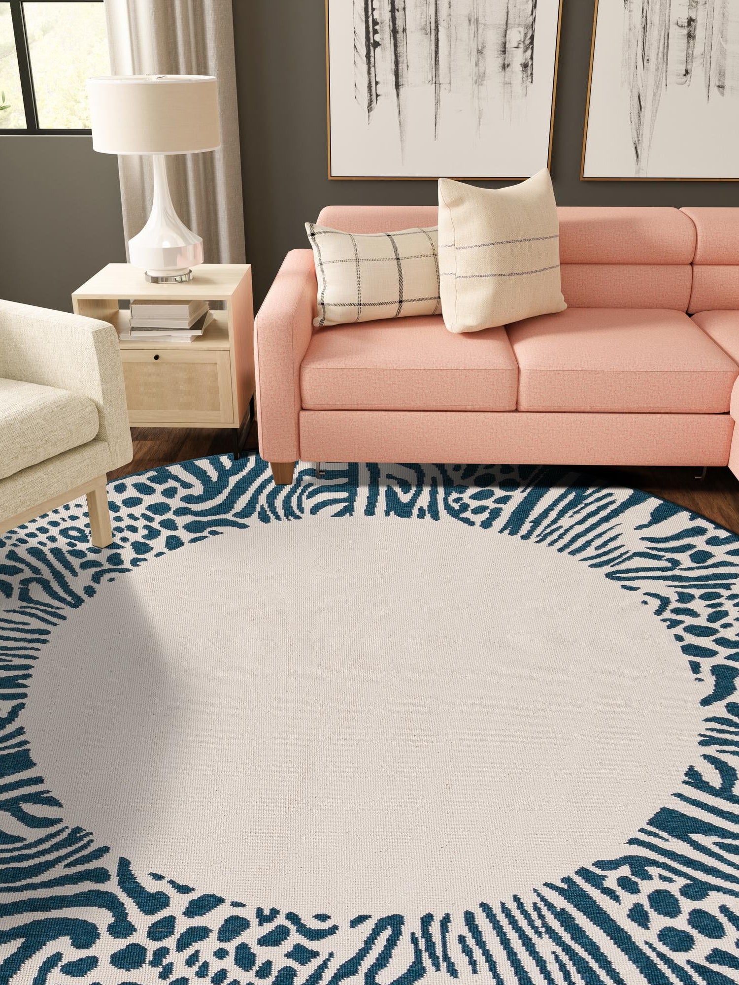 Ivory 7' 10 x 7' 10 Outdoor Safari Round Area Rug Weather Resistant for Patio, Deck, Terrace, Balcony, Porch Animal Print Wildlife Nature Carpet for Sale at Rug Engine
