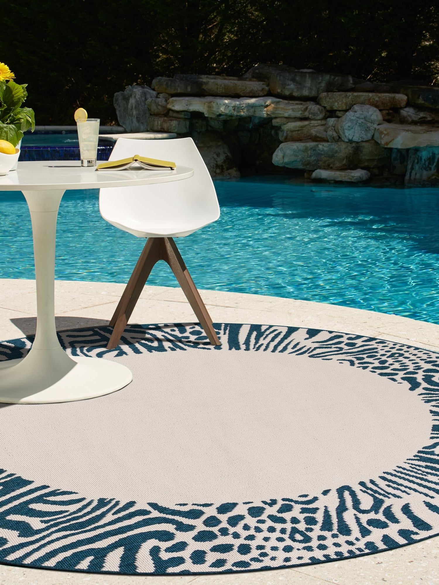 Ivory 4' 1 x 4' 1 Outdoor Safari Round Area Rug Weather Resistant for Patio, Deck, Terrace, Balcony, Porch Animal Print Wildlife Nature Carpet for Sale at Rug Engine