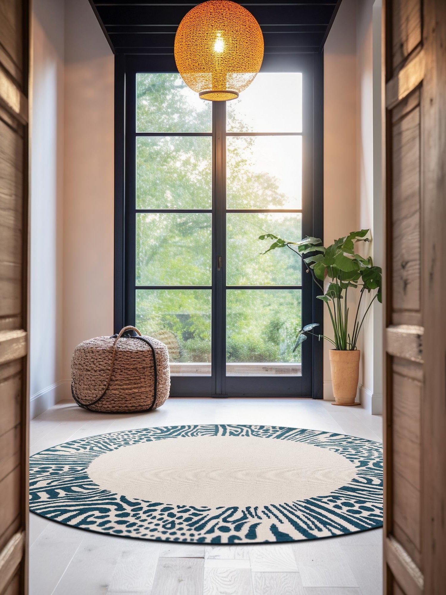 Ivory 3' 1 x 3' 1 Outdoor Safari Round Area Rug Weather Resistant for Patio, Deck, Terrace, Balcony, Porch Animal Print Wildlife Nature Carpet for Sale at Rug Engine