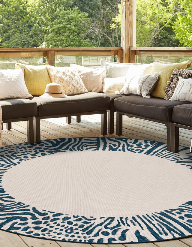 Ivory 7' 10 x 7' 10 Outdoor Safari Round Area Rug Weather Resistant for Patio, Deck, Terrace, Balcony, Porch Animal Print Wildlife Nature Carpet for Sale at Rug Engine