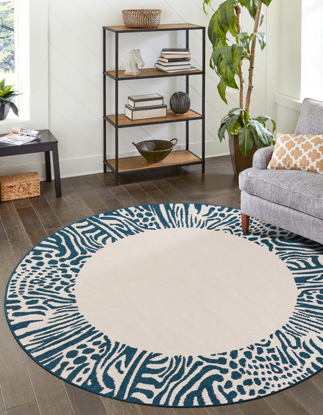 Ivory 6' 1 x 6' 1 Outdoor Safari Round Area Rug Weather Resistant for Patio, Deck, Terrace, Balcony, Porch Animal Print Wildlife Nature Carpet for Sale at Rug Engine