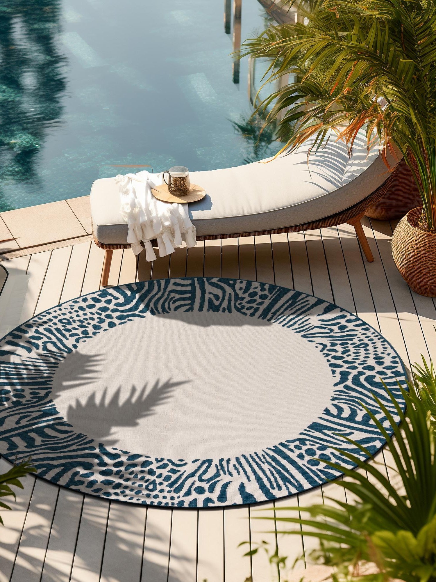 Ivory 7' 10 x 7' 10 Outdoor Safari Round Area Rug Weather Resistant for Patio, Deck, Terrace, Balcony, Porch Animal Print Wildlife Nature Carpet for Sale at Rug Engine