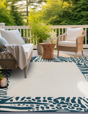 Ivory 7' 10 x 7' 10 Outdoor Safari Square Area Rug Weather Resistant for Patio, Deck, Terrace, Balcony, Porch Animal Print Wildlife Nature Carpet for Sale at Rug Engine