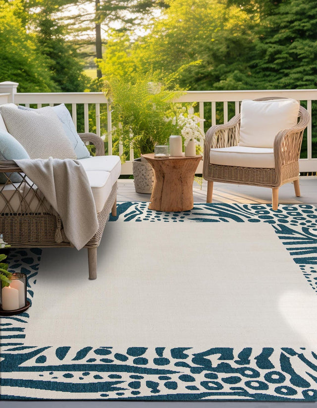 Ivory 7' 10 x 7' 10 Outdoor Safari Square Area Rug Weather Resistant for Patio, Deck, Terrace, Balcony, Porch Animal Print Wildlife Nature Carpet for Sale at Rug Engine